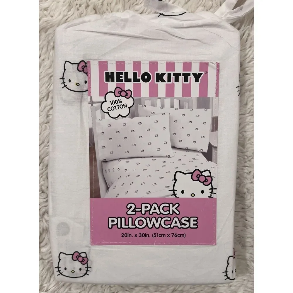 New Sanrio Hello Kitty Standard 2-Pack Pillowcase Pink Bow Kitty Heads